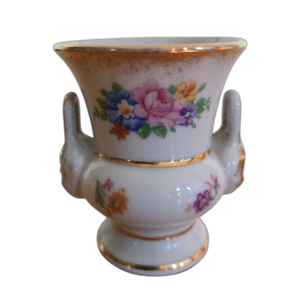 M Elfinware Germany Urn Shaped Mini Bud Vase Flowers With Gold Trim Bottom Stamp